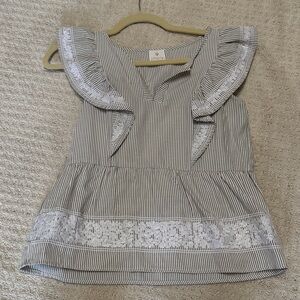 Elegant Striped Blouse with Lace Accents